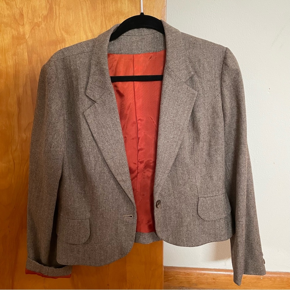 Vintage Petite Brown Blazer with Orange Lining